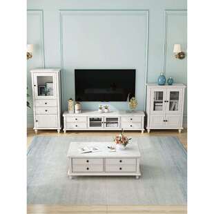 美式大理石茶几电视柜组合小户型客厅白色全实木茶几桌储物桌家具