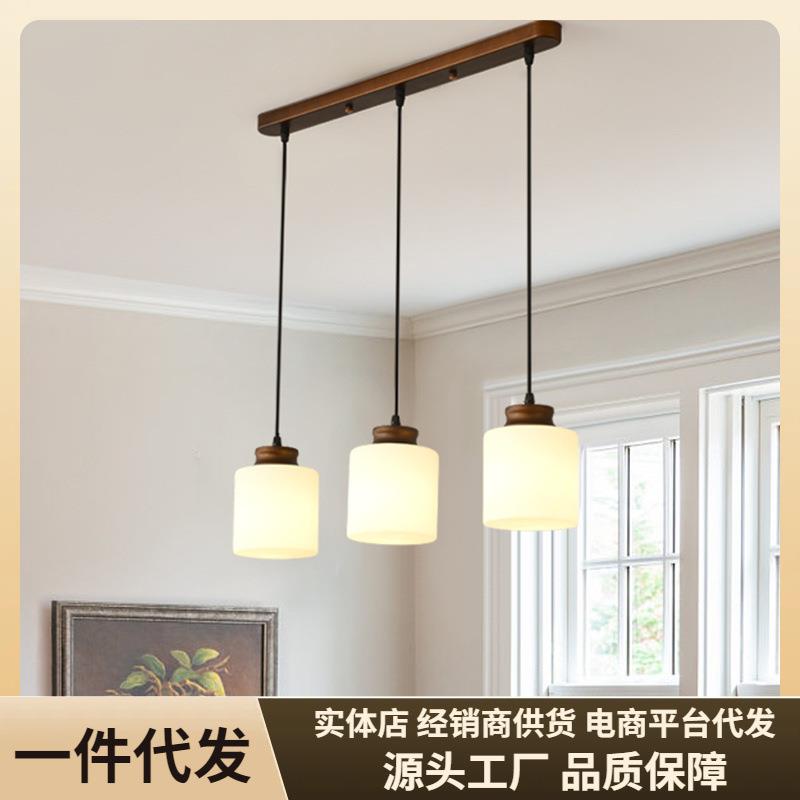 美式餐厅吊灯三头复古简约中古风饭厅餐桌吧台灯饰一字长条灯新款