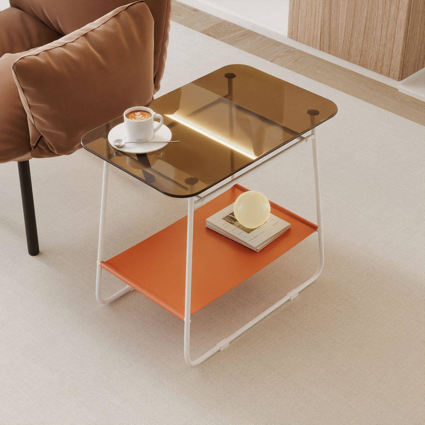 轻奢家用小户型边几茶几简约现代沙发玻璃边几皮革边柜网红小桌子