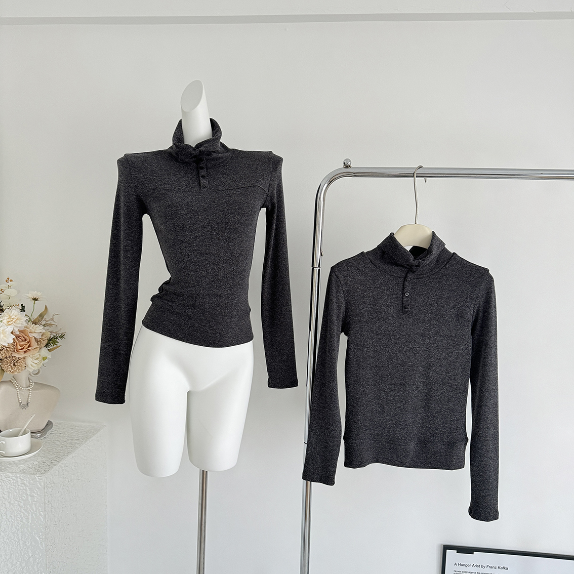 中古艺廊 灰色高领修身毛衣美丽奴羊毛针织内搭打底上衣