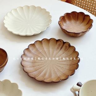 复古陶瓷盘子创意个性 兔七月 餐具菊花边甜品盘家用菜盘米饭碗