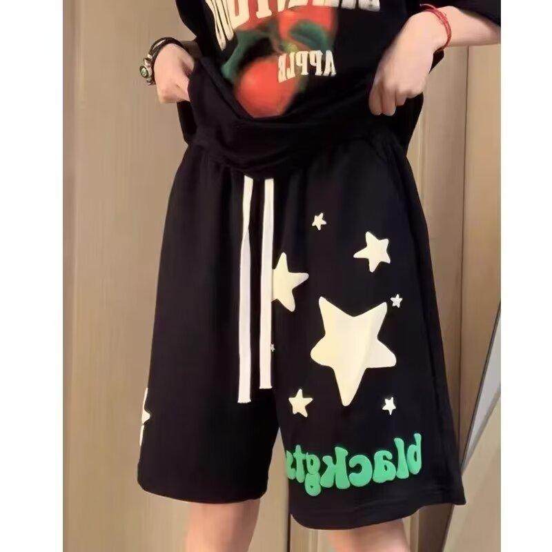 美式高街星星字母印花短裤男款夏季潮牌黑色宽松休闲运动五分裤子,男装,短裤,淘宝优惠券,粉丝福利购,淘宝优惠卷