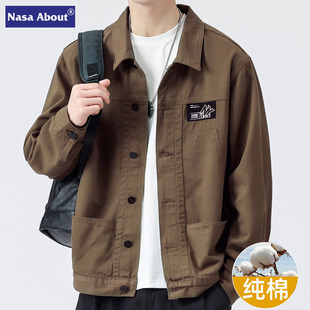 NASA春秋款牛仔夹克男款美式工装潮牌衬衣2024新款高级感男装外套