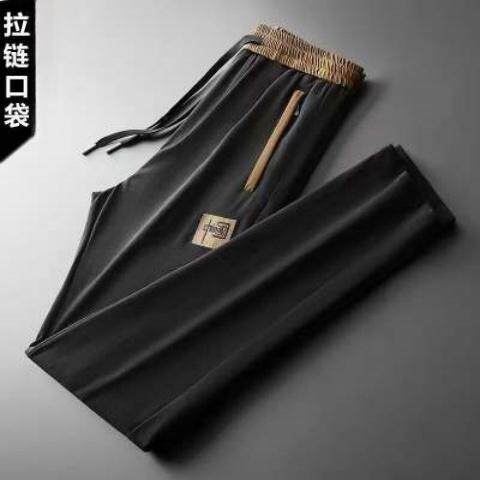 夏季薄款冰丝裤男生休闲长裤时尚百搭速干网眼黑色运动风九分裤子