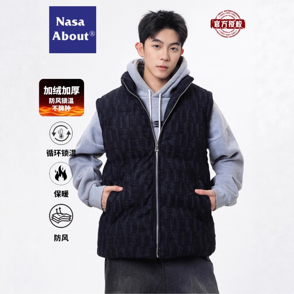 NASA无袖立领棉服马甲男女秋冬季保暖坎肩棉衣情侣休闲外套马甲