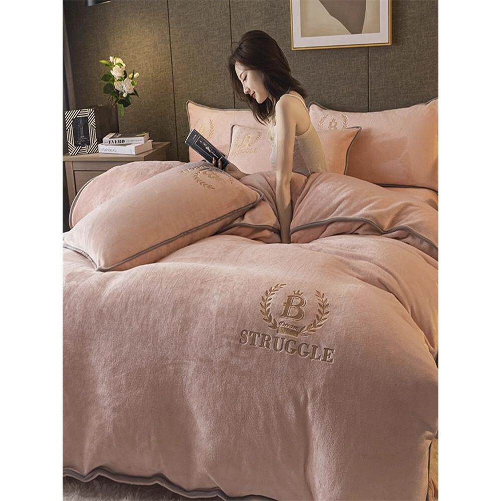 轻奢牛奶绒四件套冬季珊瑚绒保暖加厚双面法兰绒床单加绒被套床笠