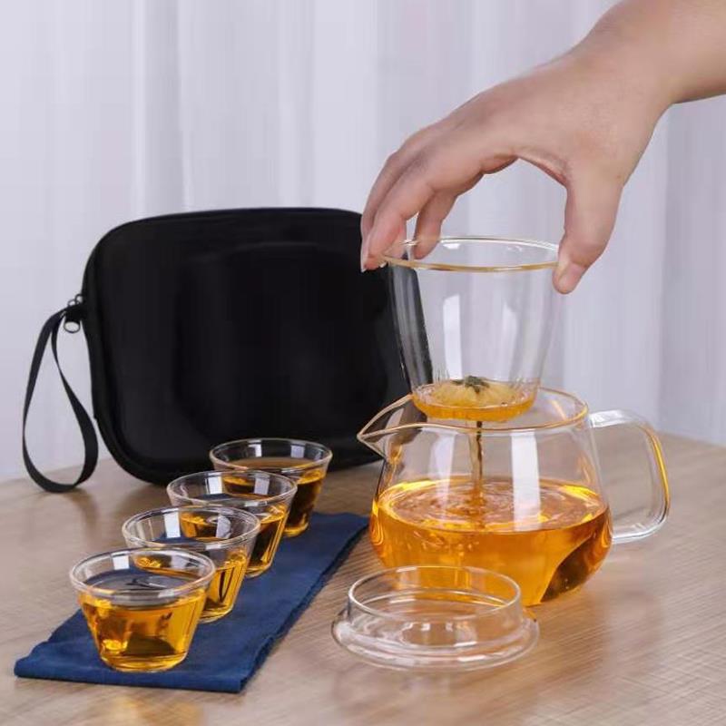 日式玻璃旅行茶具套装便携式包功夫快客杯车载小泡茶壶一壶四茶杯