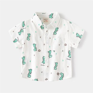 薄款 短袖 2024新款 童装 纯棉男孩上衣儿童衬衣 男童夏装 宝宝夏季 衬衫