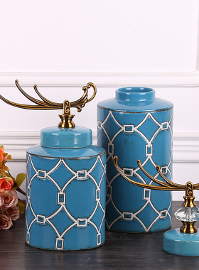 欧式陶瓷储物罐客厅玄关柜电视摆设美式家居装饰品样板房间摆件