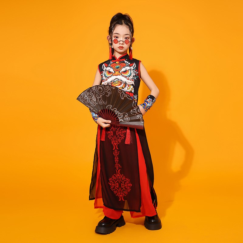六一舞狮装中小学生儿童国潮中国风古筝旗袍男童女童走秀演出服