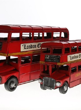 复古双层巴士英伦伦敦风格摆件铁皮模型 摆设客厅电视柜酒柜摆件