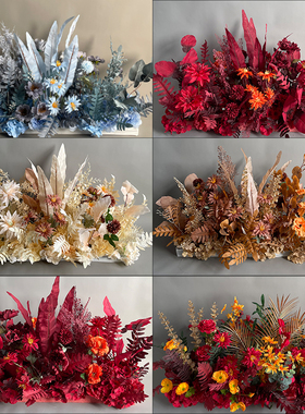 婚庆红色大花排婚礼堂成品花艺婚礼舞台T台路引花排花过道花装饰