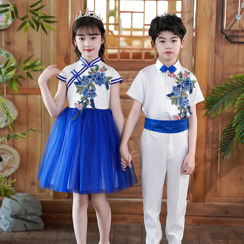 中国风六一儿童大合唱团演出服中小学生幼儿园男女古筝朗诵表演服