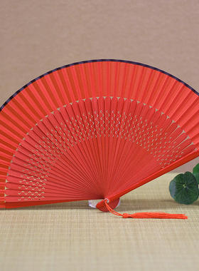 一品兰全红色大扇子古风女跳舞汉服随身摺扇古典旗袍走秀舞蹈扇丝