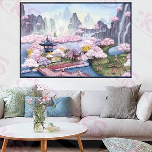 仙境清晨十字绣2023新款线绣客厅大幅满绣大格棉线自己绣手工风景