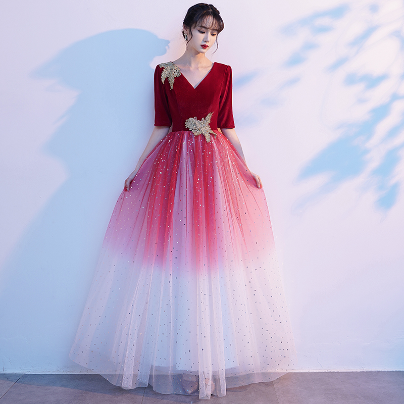 建党节大合唱红歌服装演出礼服女气质长裙大学生合唱团舞台表演服