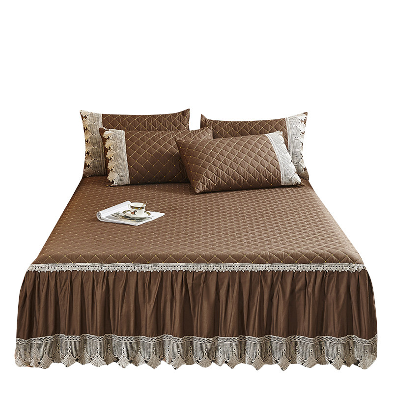 欧式长绒棉纯棉床裙单件加厚防滑夹棉全棉床罩裙式防尘罩双人1.8m