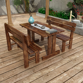 纯实木快餐小吃面馆饭店桌椅奶茶店烧烤店咖啡炭化户外庭院餐桌椅