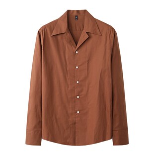 古巴领长袖衬衫男士纯棉休闲百搭夏季舒适复古英伦绅士衬衣度假风