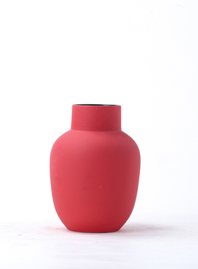 创意陶瓷红色花瓶摆件新中式样板房别墅玄关茶室简约花器软装饰品