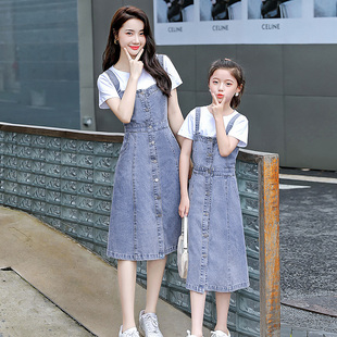 亲子装夏装网红母女装套装2021新款潮短袖连衣裙中大童洋气两件套