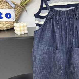 童装女童背带裤短裤24夏装新款儿童牛仔裤洋气中大童宽松休闲裤子