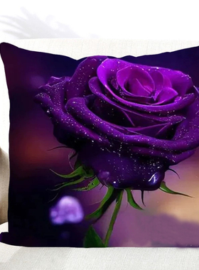 紫色玫瑰花十字绣抱枕套新款自己线绣卧室沙发手工制作花卉图靠枕