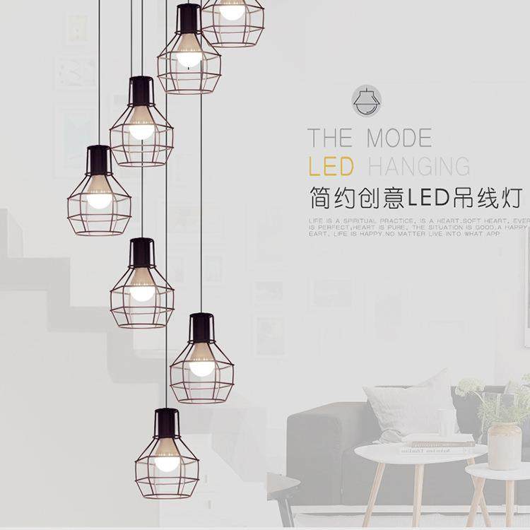 楼梯间长吊灯北欧创意个性复古办公室loft组合旋转灯饰工业风灯具