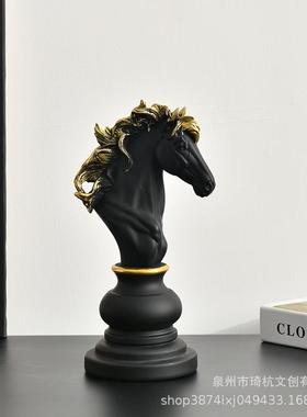 创意国际象棋树脂摆件橱窗样板房学院家居装饰品黑色白色棋子摆设