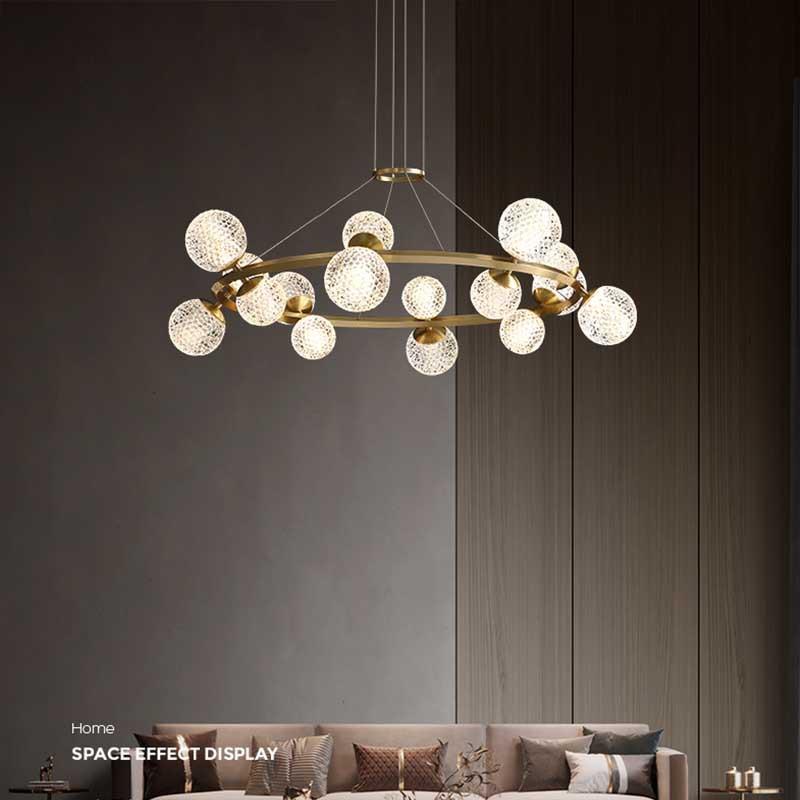 全铜轻奢客厅灯现代简约大气高档水晶吊灯2023年新款全屋灯具套餐