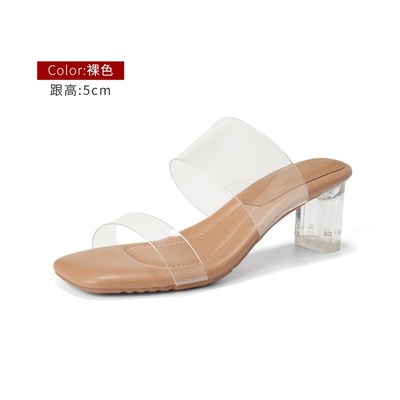 米霏~羊b皮版!高跟透明凉鞋女夏季外穿粗跟不累脚绝美水晶凉热卖