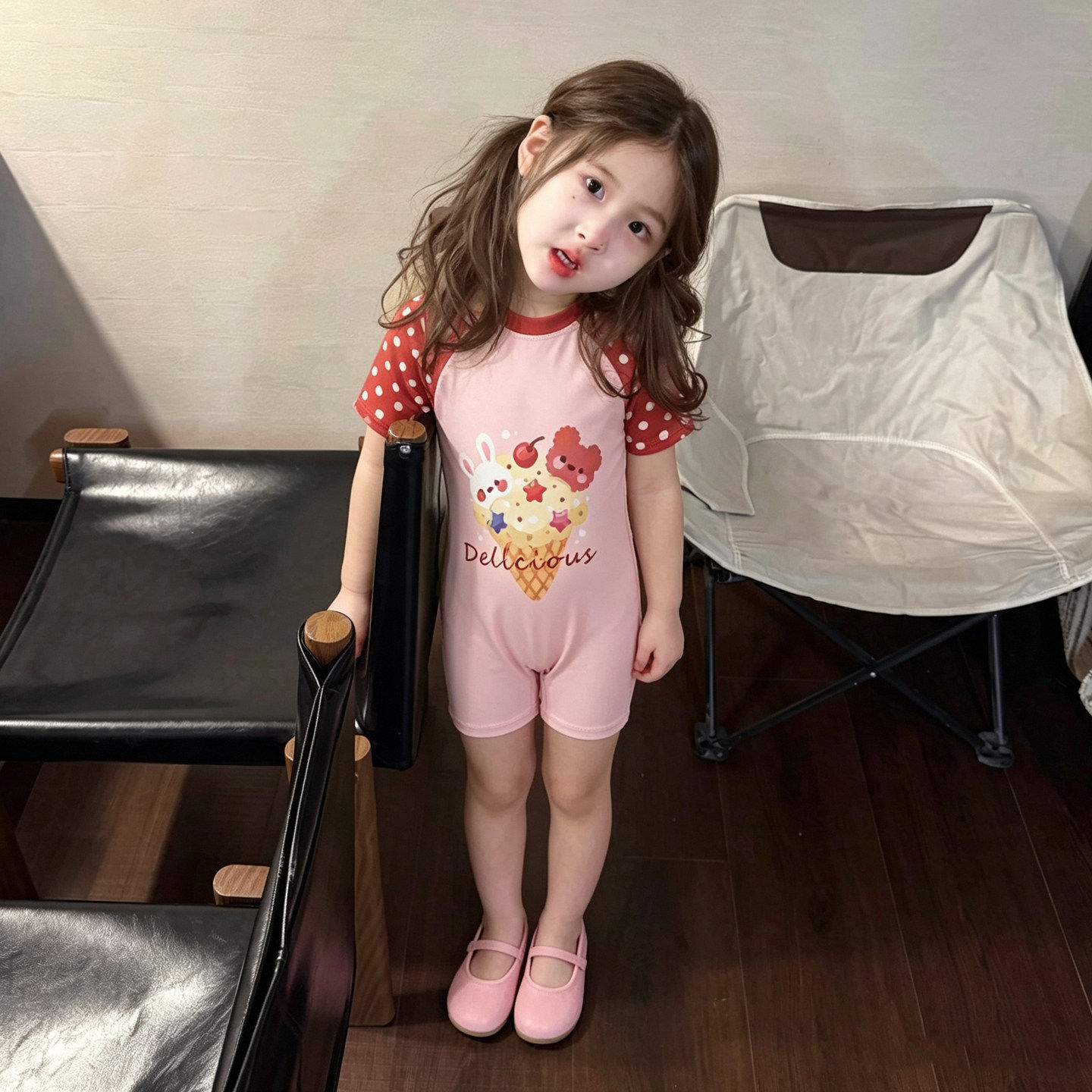 女童泳衣2026夏季新款时尚儿童冰淇淋撞色拼接防晒游泳衣宝宝泳装