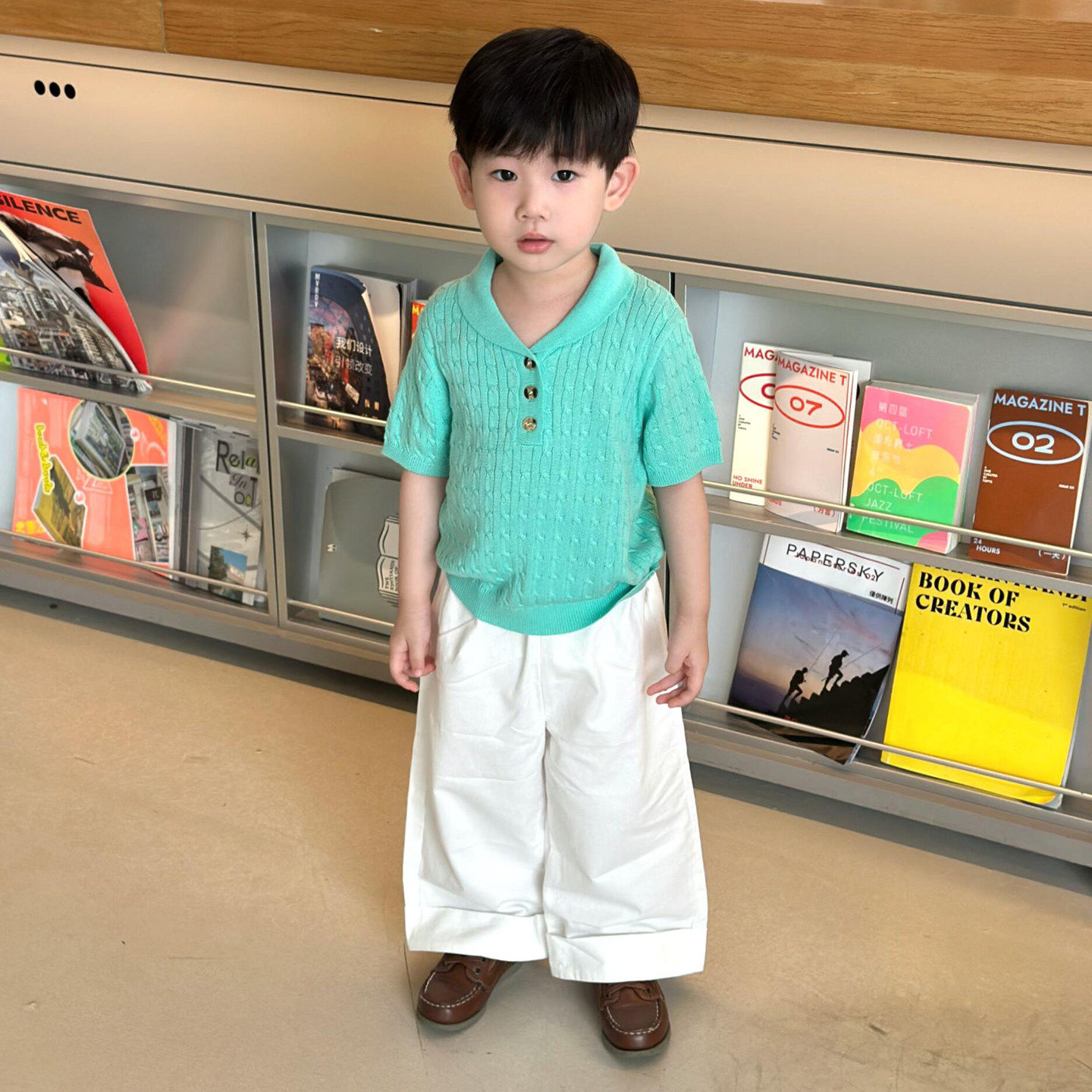 儿童针织薄款T恤2026夏季新款男童麻花纹短款POLO衫宝宝翻领毛衣t
