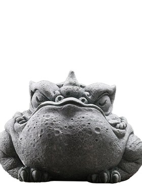 青砂石国潮风招财天机金蟾动物摆件创意家居客厅茶室桌面茶宠茶玩