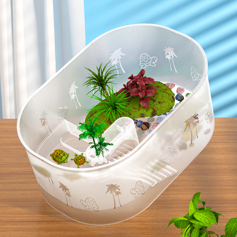 乌龟饲养缸带晒台爬台生态造景家用乌龟缸别墅客厅迷你鱼缸养龟箱