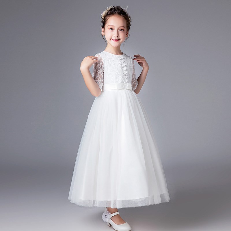 儿童礼服公主裙蓬蓬纱10白色12长款13岁中大童15女童9中袖8晚礼服