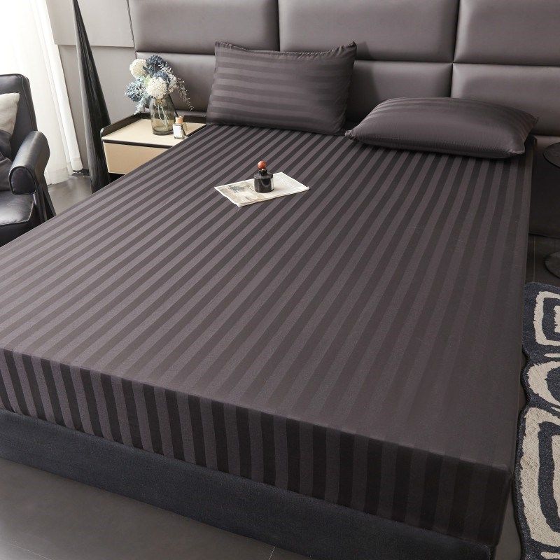 白黑色缎条床笠单件酒店宾馆民宿床罩美容按摩床垫套松紧带床单套