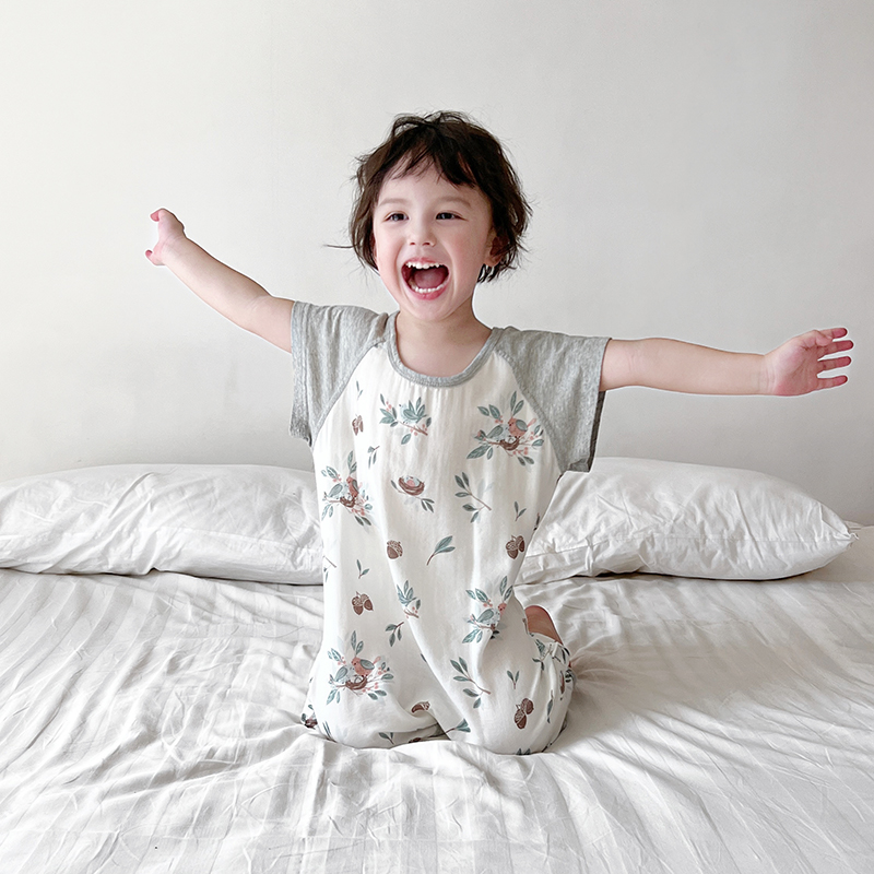 亲子睡衣!薄款竹棉纱布家居服 宝宝夏季睡袋 柔软透气可哺乳睡裙