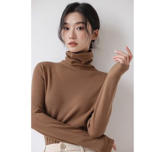 堆堆领羊毛打底衫女秋冬高领修身内搭长袖上衣黑色保暖针织衫毛衣