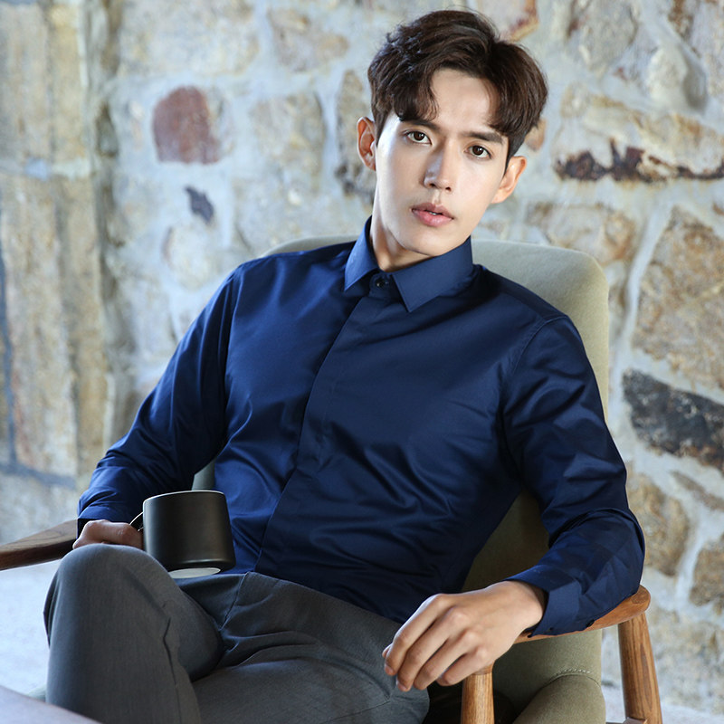 白色衬衫男长袖冬季加绒商务正装男士修身工作服伴郎结婚白寸衬衣