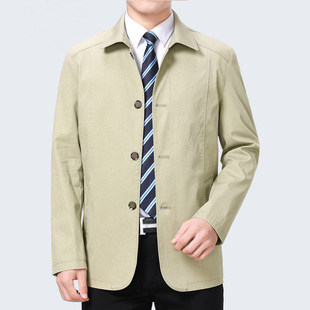 老爷车休闲纯棉爸爸夹克中年男装春秋装薄款钮扣子中老年秋季外套