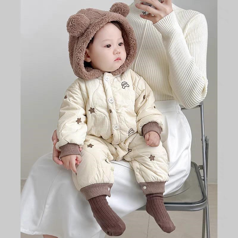 超萌婴儿衣服秋冬季夹薄棉连体衣新生儿男女宝宝加绒保暖棉服冬款