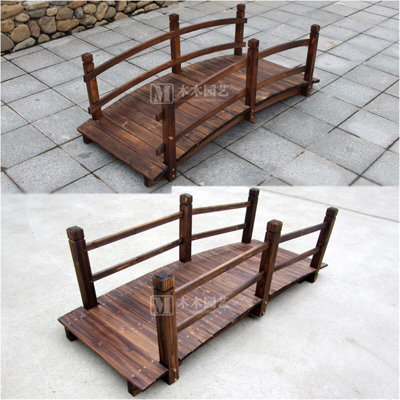 户外碳化木桥防腐木制拱桥实木小桥花园小溪庭院仿古景观桥小拱桥