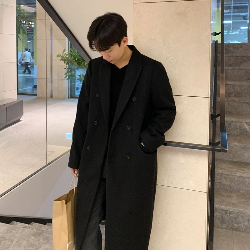 毛呢大衣男中长款过膝加厚羊绒风衣冬季韩版英伦T风宽松呢子外套