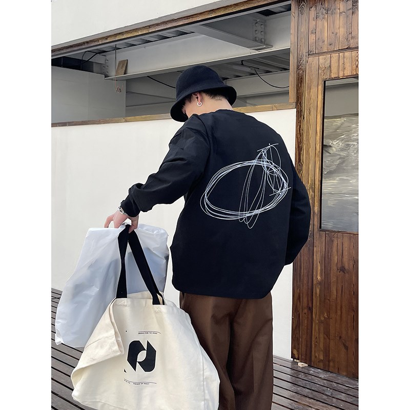 PLTH*小众线条设计印花春季薄款上衣基础内搭通勤男女百搭T恤长袖