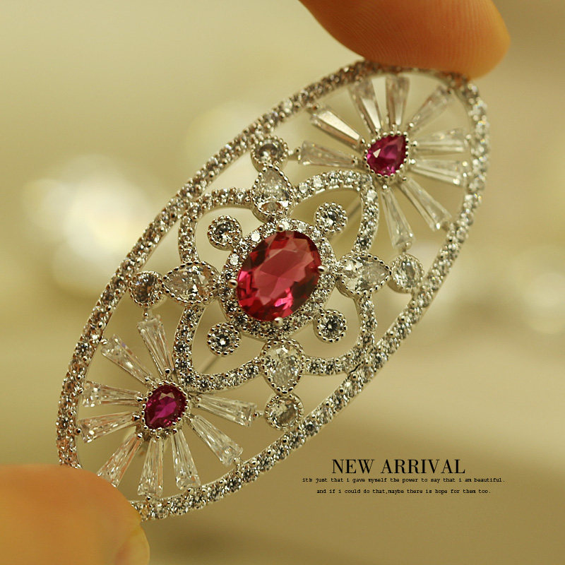 XZ473椭圆红白合成锆石水晶韩版胸针女高档胸花饰品外套大衣别针,饰品/流行首饰/时尚饰品新,胸针,淘宝优惠券,粉丝福利购,淘宝优惠卷