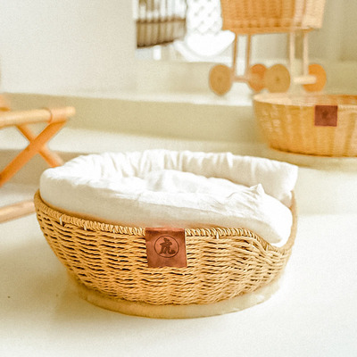 藤编日式狗窝小型犬猫咪窝手工编织冬季保暖牢固侘寂风蒲草猫窝