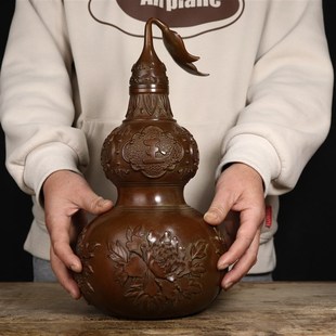 纯铜葫芦仿古铜制富v贵吉祥紫铜葫芦富贵玉堂摆件