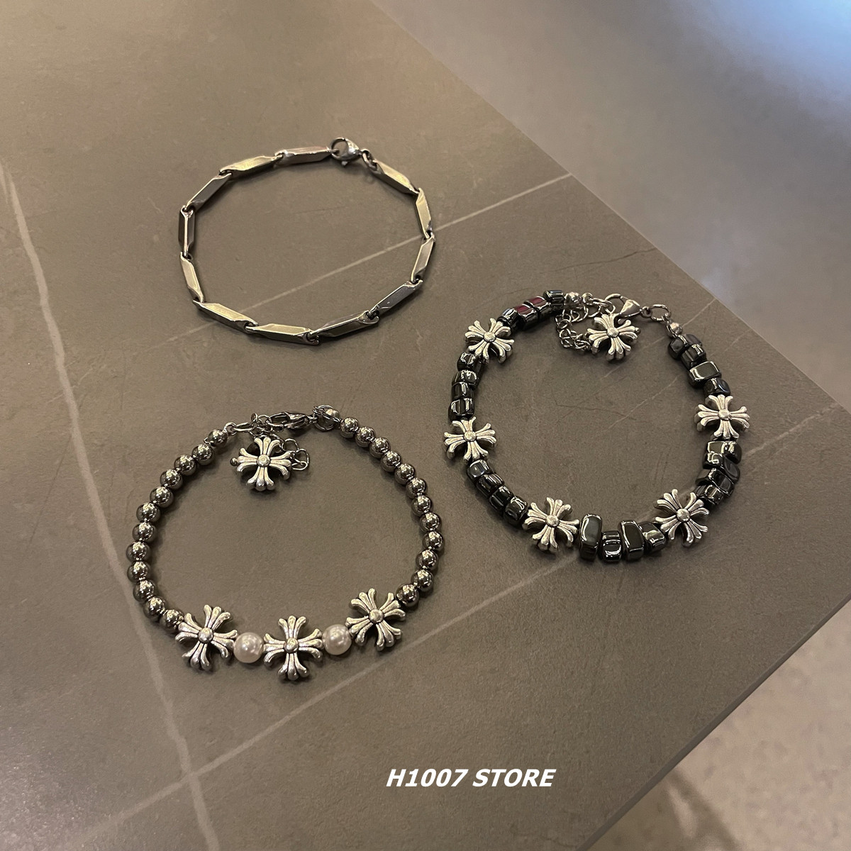 碎银拼接十字花串珠松紧绳男生手链女小众设计高级感手串情侣款配,饰品/流行首饰/时尚饰品新,手链,淘宝优惠券,粉丝福利购,淘宝优惠卷