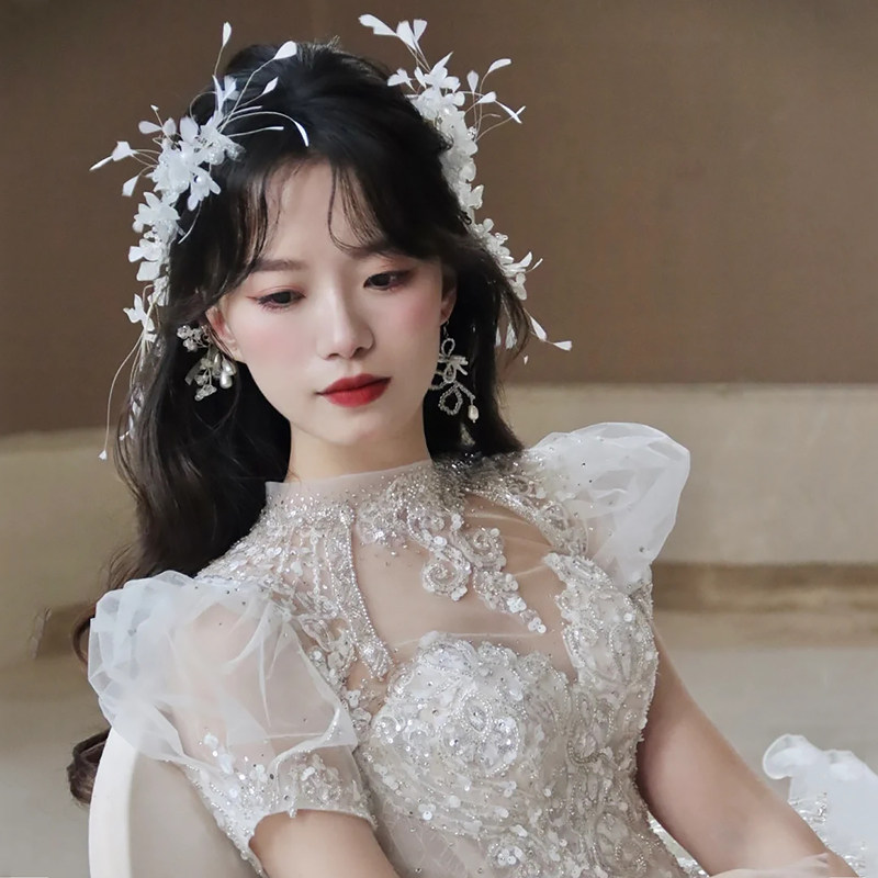 新娘头饰韩式仙美娟纱头花甜美羽毛发夹超仙高级感婚纱礼服配饰品,饰品/流行首饰/时尚饰品新,发饰,淘宝优惠券,粉丝福利购,淘宝优惠卷